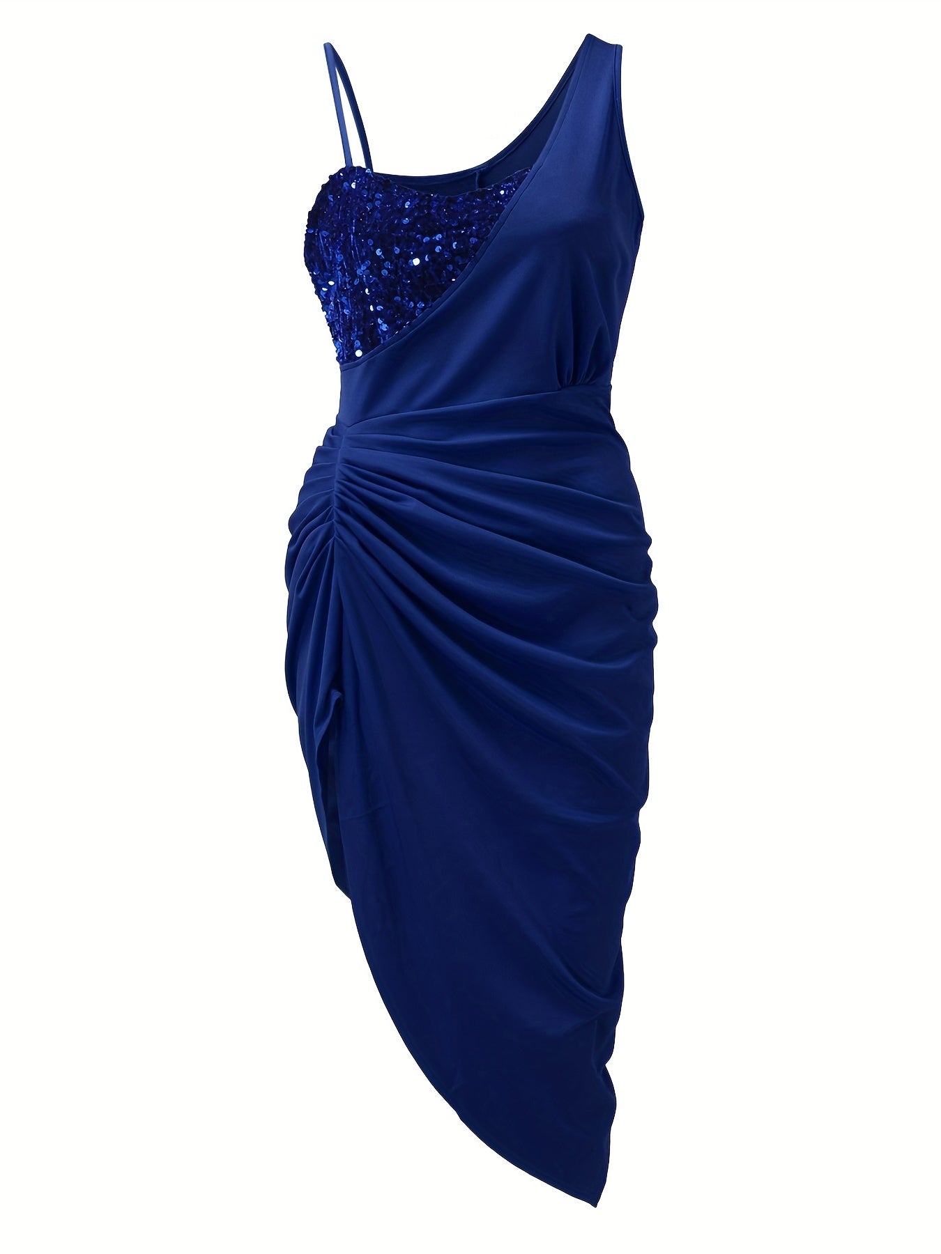 Stunning Sequined Ruched Asymmetrical Bodycon Dress - Elegant Sleeveless Party Dress for Women, Featuring Flattering Fit, Shining Sequins, and Flowy Hem - Perfect for Banquet, Prom, and Formal Events