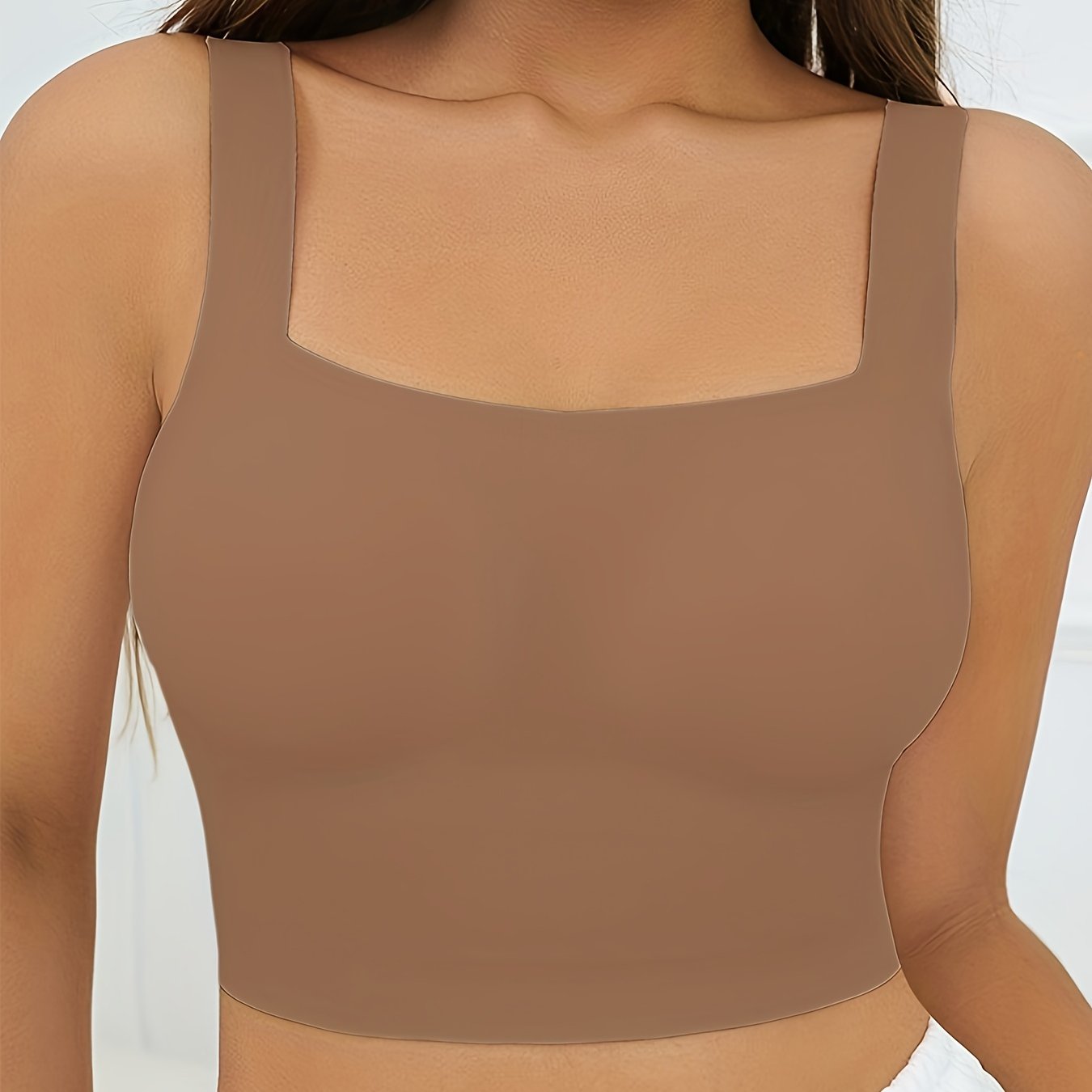 [Wireless Tank Bra] Seamless Wireless Tank Bra, Women's High Support, Polyamide 85% Elastane 15%, Breathable Knit Fabric, Solid Color Backless Sports Yoga Fitness Bra with Removable Padding, Invisible Comfort Lingerie