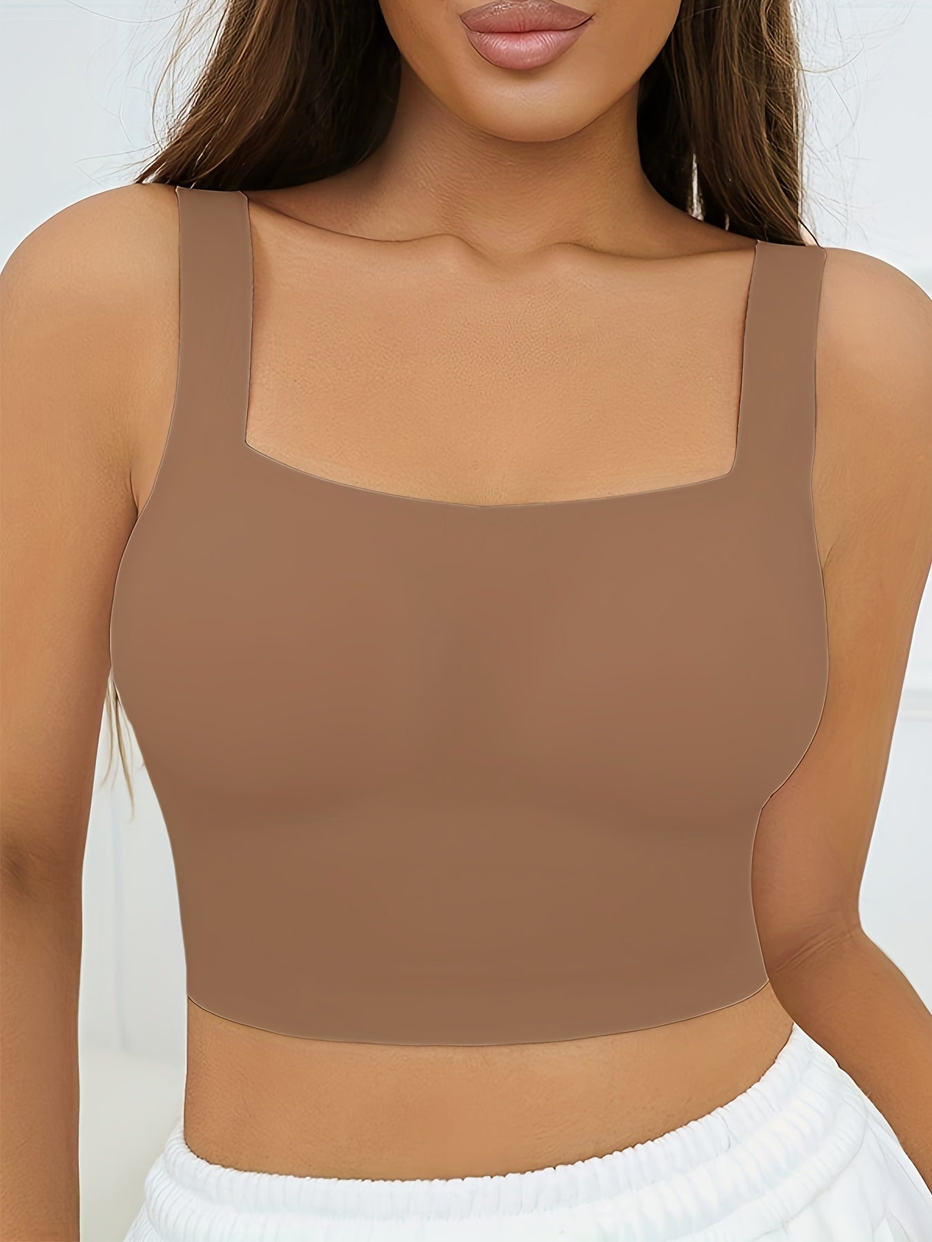 [Wireless Tank Bra] Seamless Wireless Tank Bra, Women's High Support, Polyamide 85% Elastane 15%, Breathable Knit Fabric, Solid Color Backless Sports Yoga Fitness Bra with Removable Padding, Invisible Comfort Lingerie