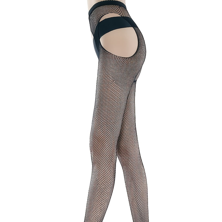 Seductive Sheer Fishnet Tights - Hollow Out Open Crotch Design - Seamless Stretchy Mesh Pantyhose for Women - Alluring Lingerie Stockings, One-Size-Fits-Most