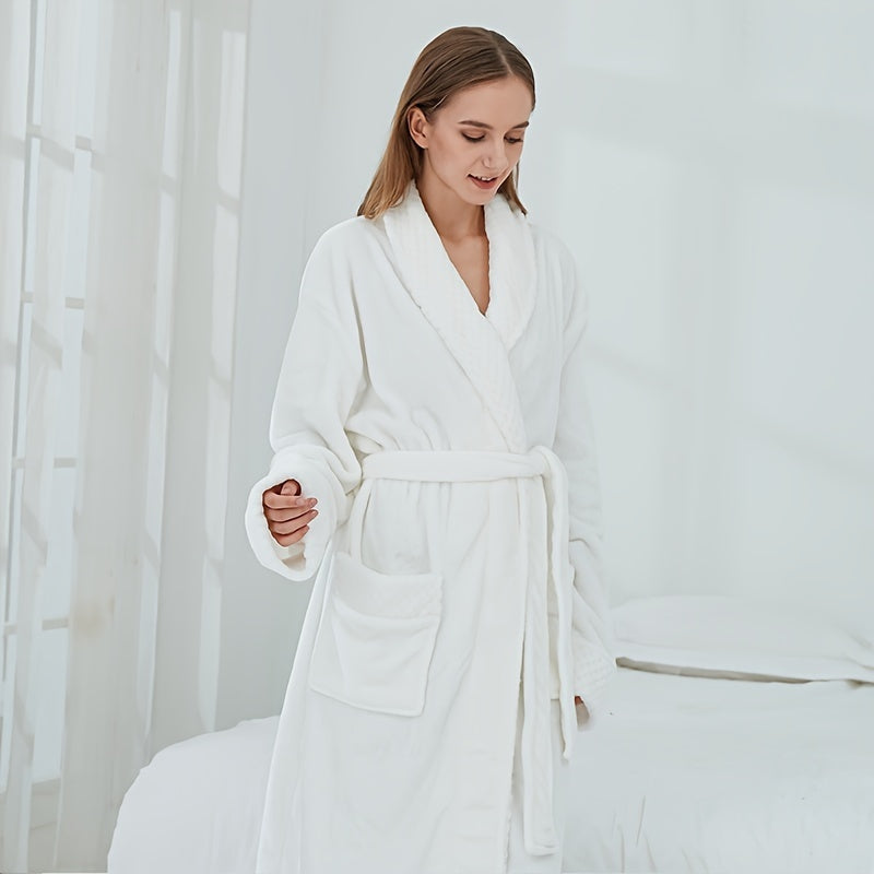 1pc Autumn Winter Flannel Bathrobe, Soft And Skin-friendly Pajamas, Thickened Unisex Nightgown, Warm Long Robe Sleepwear For Home, Bathroom Supplies, Bathroom Accessory