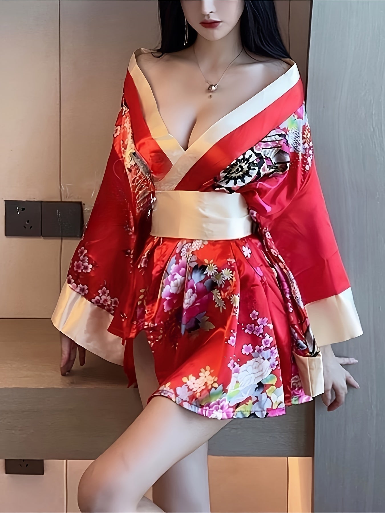 Showa Geisha Kimono Robe Temptation Deep V Private Interest Improved Sexy Cos Nightgown Pajamas Dress