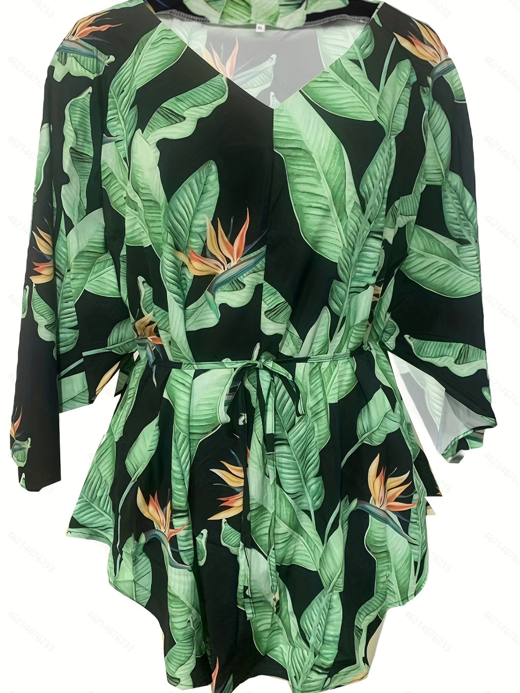 Fashionable V Neck Batwing Dress - Vibrant Full Printed Design with Flattering Tie Waist - Perfect Casual Wear for Women