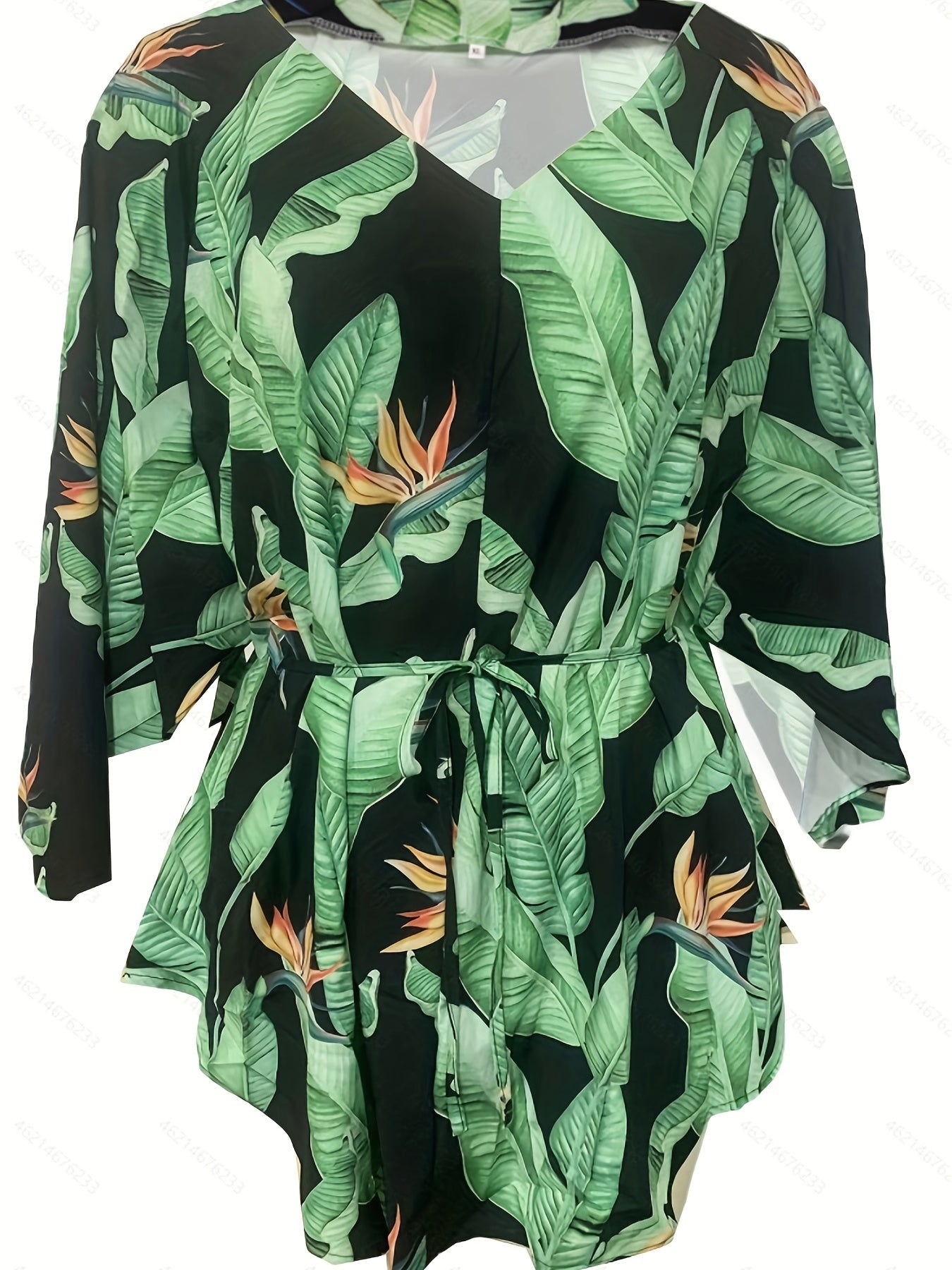 Fashionable V Neck Batwing Dress - Vibrant Full Printed Design with Flattering Tie Waist - Perfect Casual Wear for Women