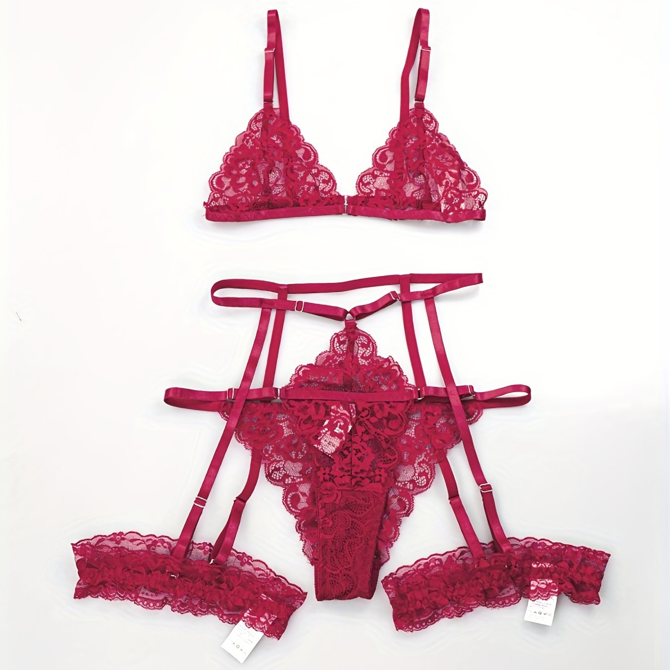 Sultry Floral Lace Lingerie Set - Sheer Bra, Garter Belt, G-String, Leg Ring - Women's Sexy Underwear for Confidence Boost