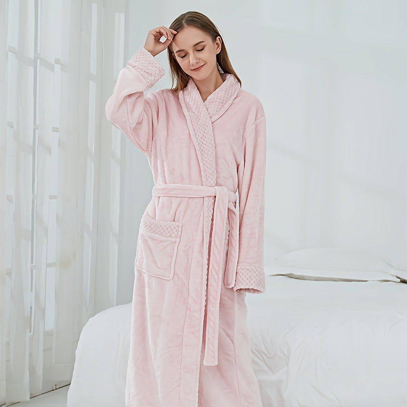 1pc Autumn Winter Flannel Bathrobe, Soft And Skin-friendly Pajamas, Thickened Unisex Nightgown, Warm Long Robe Sleepwear For Home, Bathroom Supplies, Bathroom Accessory