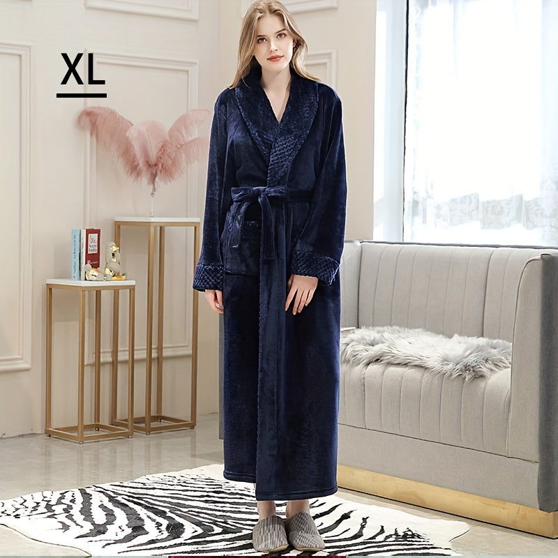 1pc Autumn Winter Flannel Bathrobe, Soft And Skin-friendly Pajamas, Thickened Unisex Nightgown, Warm Long Robe Sleepwear For Home, Bathroom Supplies, Bathroom Accessory