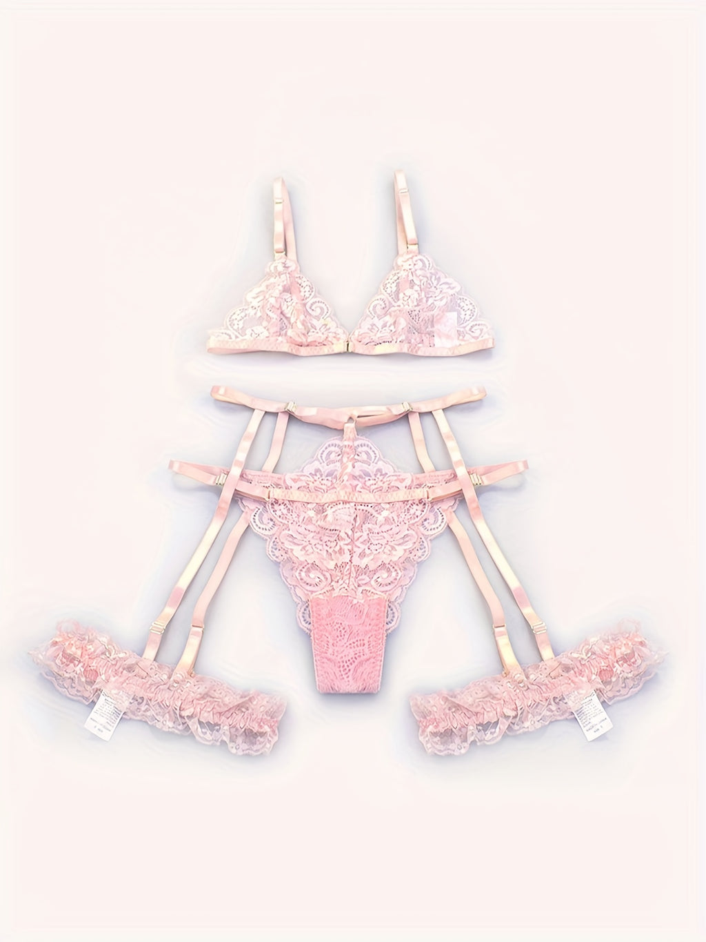 Sultry Floral Lace Lingerie Set - Sheer Bra, Garter Belt, G-String, Leg Ring - Women's Sexy Underwear for Confidence Boost