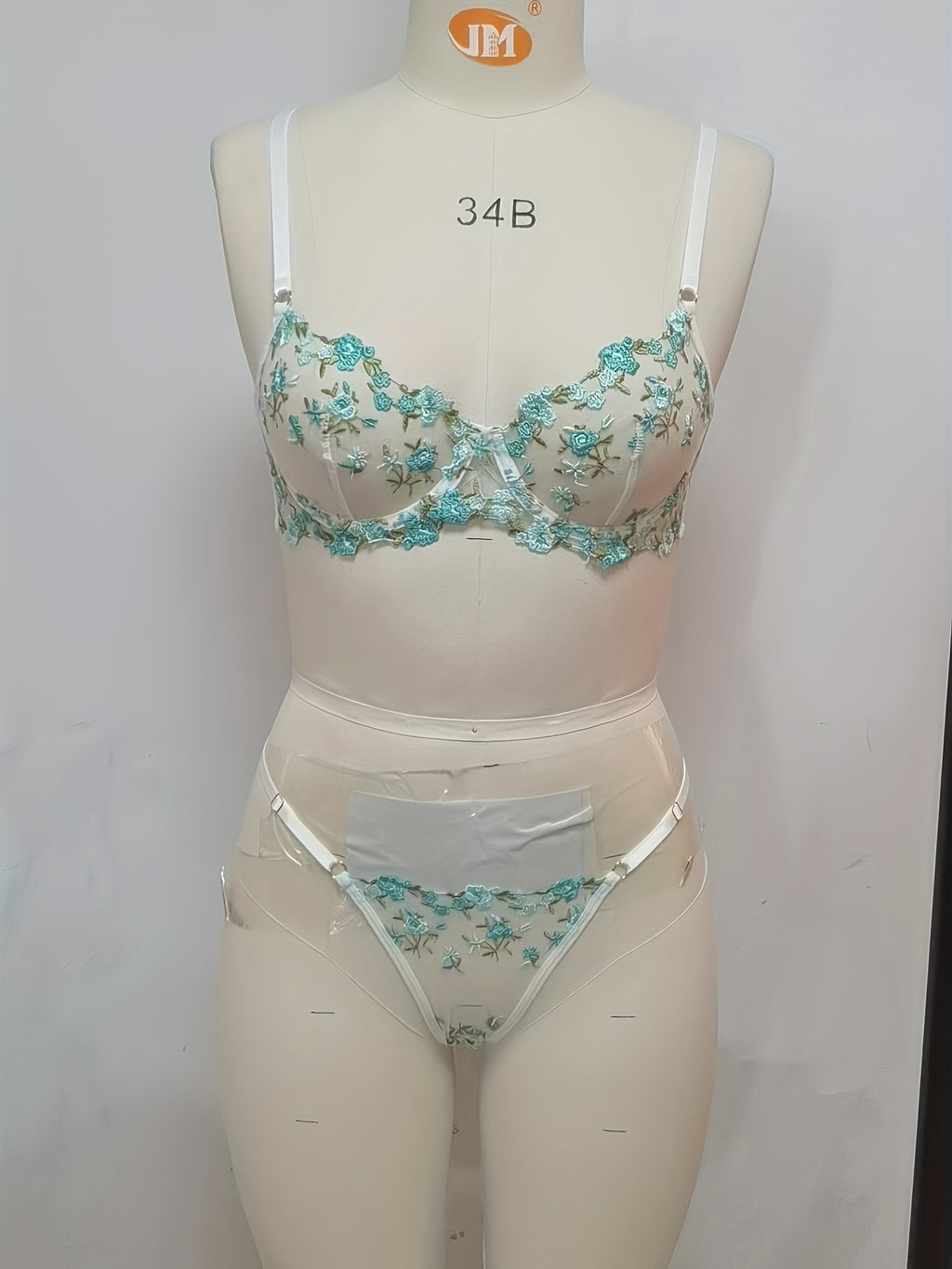 Romantic Floral Embroidery Lingerie Set - Delicate Mesh Unlined Bra & Sheer Thong - Womens Seductive, Comfortable Underwear for Intimate Glamour - Perfect Gift Choice